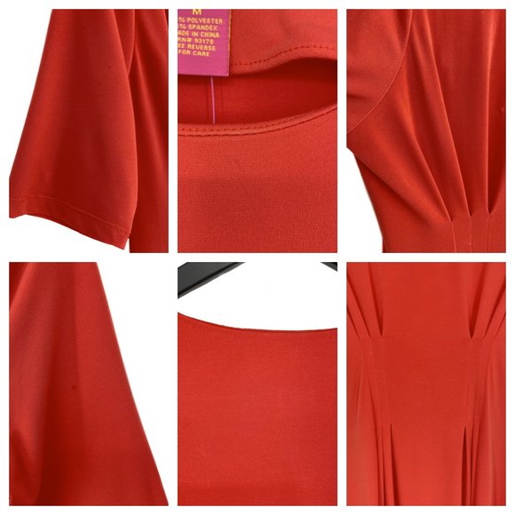 CATHERINE MALANDRINO Tangy Apricot Pleated Sheath Dress Size M - Picture 15 of 16